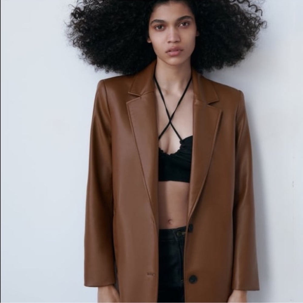 Zara Faux Leather Trench Long Coat Blazer